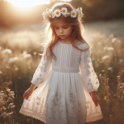 Girl in white dress with flower crown