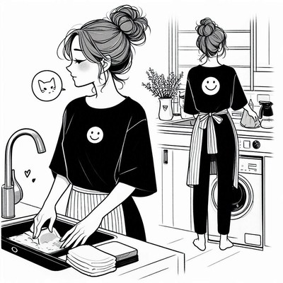 Woman washing dishes in kitchen