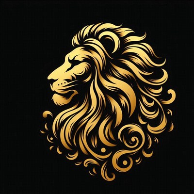 Golden lion head with floral design