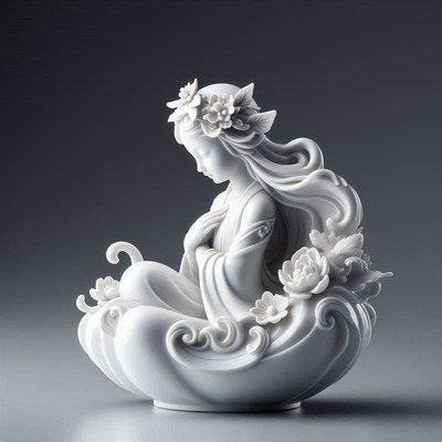 Porcelain figurine of a woman sitting on clouds