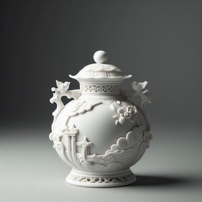 White porcelain vase with birds and floral design