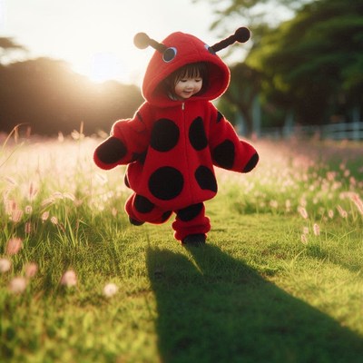 Ladybug child walking in grass