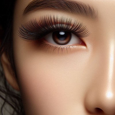 Close-up of a woman's eye with long eyelashes