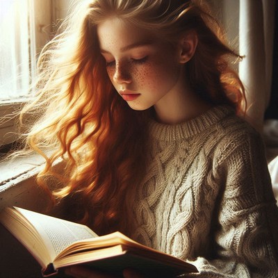Girl reading by window