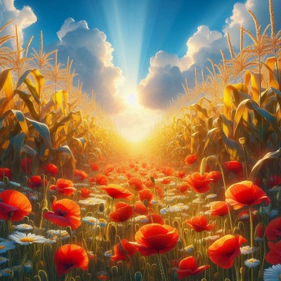 Poppy field sunset