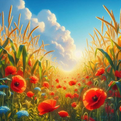 Sunny field of poppies