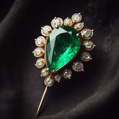 Emerald and diamond brooch