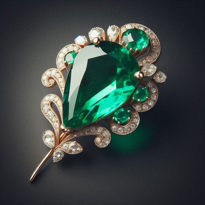 Emerald and diamond brooch