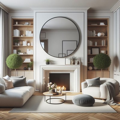 Modern living room with fireplace