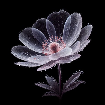 Delicate white flower with dewdrops