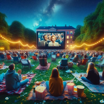 Outdoor movie screening at night