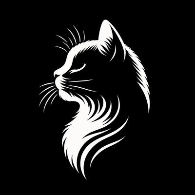 White cat silhouette on black background