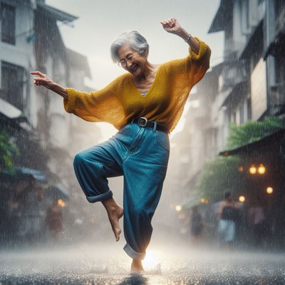 Woman dancing in the rain