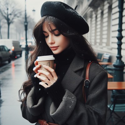 Woman drinking coffee in paris