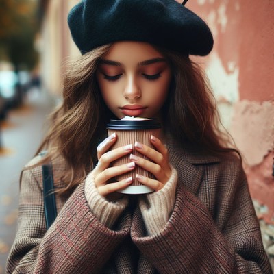 Woman enjoying coffee in city