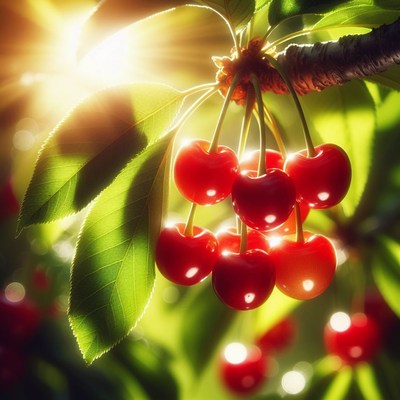 Ripe cherries in sunlight