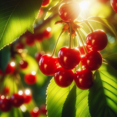 Ripe cherries in sunlight
