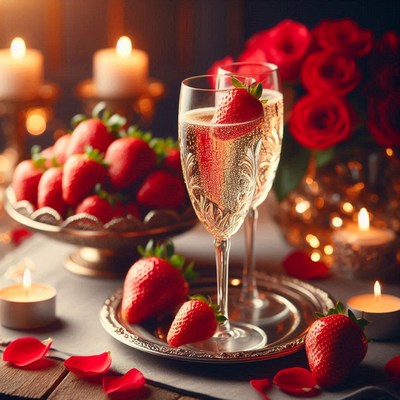 Romantic champagne and strawberries