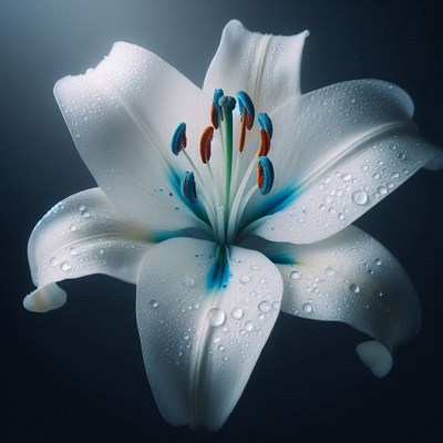 White lily with blue accents
