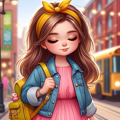 Girl walking with backpack in city