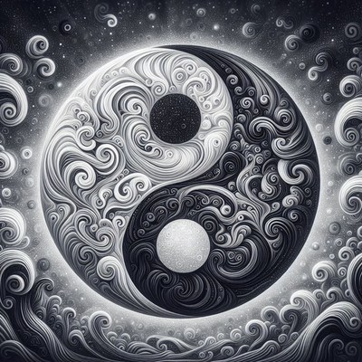 Yin yang symbol with swirling details