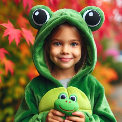 Girl in frog costume smiles
