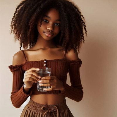 African-American girl holding glass of water