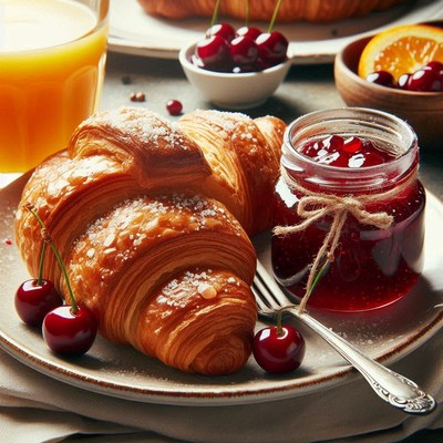 Croissant with cherry and jam