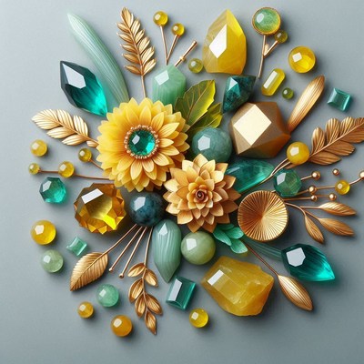 Green and gold jewelry arrangement