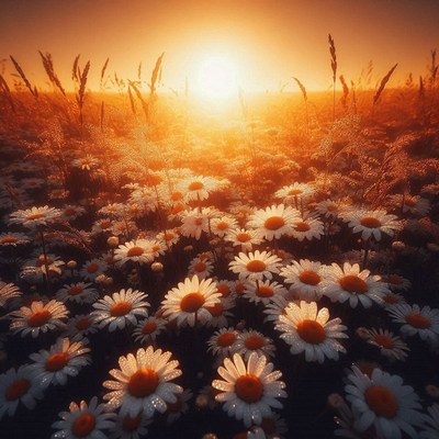 Sunrise over daisies