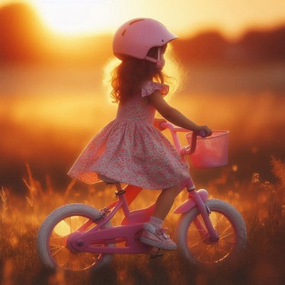 Girl riding bike at sunset