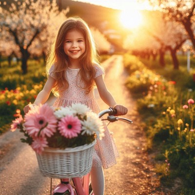Girl riding bike in sunset