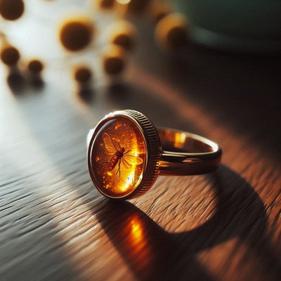 Amber ring with insect