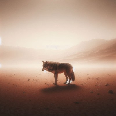 Lone wolf in a desert landscape