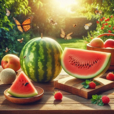 Watermelon slices on wooden table