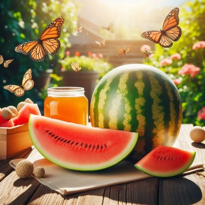Summer watermelon slices with butterflies