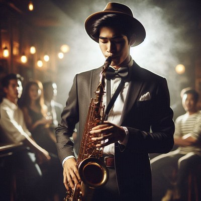 Saxophonist performing in jazz club