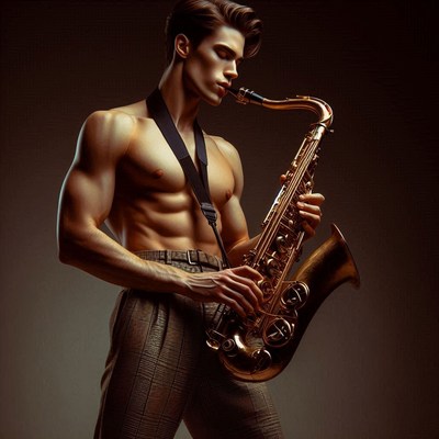 Muscular man playing saxophone