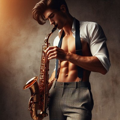 Man playing saxophone in studio