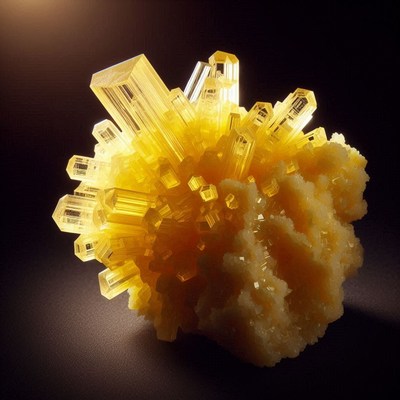 Yellow sulfur crystal cluster