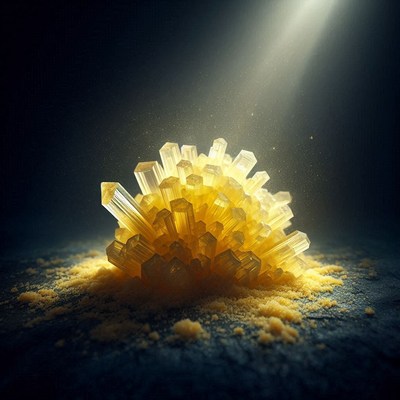 Golden crystal cluster in spotlight