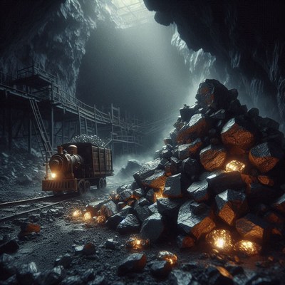 Coal train leaving mine shaft