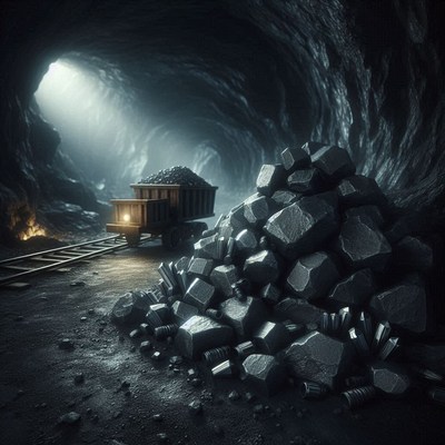 Coal mine cart and rocks