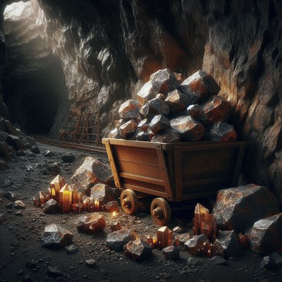 Ore cart in dark mine shaft