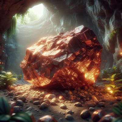 Golden rock in jungle cave