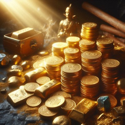 Golden treasure pile with coins and bars