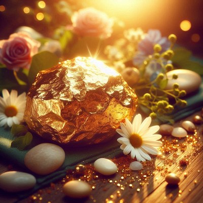 Golden rock in sunlight