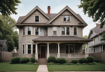 Gray victorian house with porch