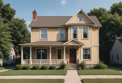 Yellow house with porch on sunny day