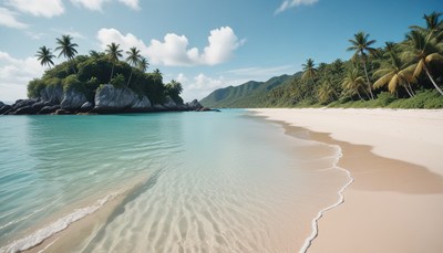 Tropical island beach with palm trees